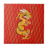 Golden Dragon op rood Tegeltje (Voorkant)