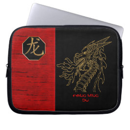 Golden Dragon op zwart en rood - gepersonaliseerd Laptop Sleeve