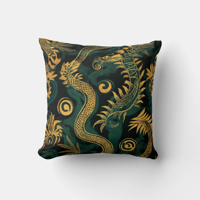 Golden Dragon Pattern Pillow Kussen (Voorkant)