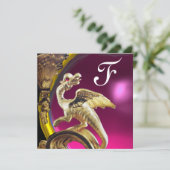 GOLDEN DRAGON PINK FUCHSIA AMETHYST Monogram Gold Kaart (Staand voorkant)