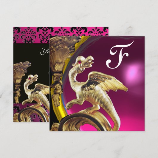 GOLDEN DRAGON PINK FUCHSIA AMETHYST Monogram Kaart (Voorkant / Achterkant)