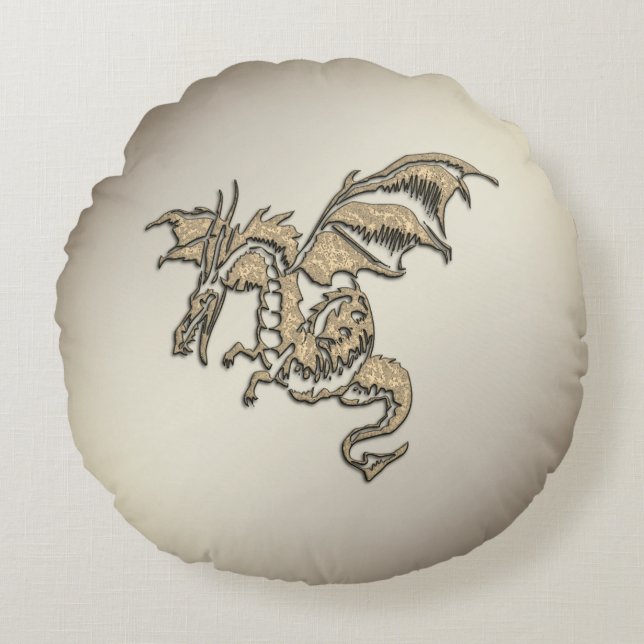 Golden Dragon Rond Kussen (Voorkant)