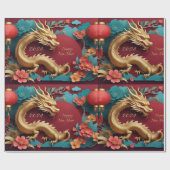 Golden Dragon Spectacle Chinees Nieuwjaar Cadeaupapier (Vlak)