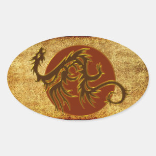 Golden Dragon Sun   antiek stijl Ovale Sticker