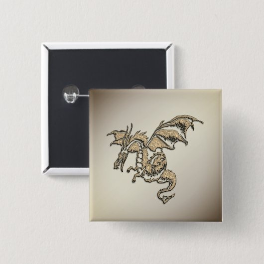 Golden Dragon Vierkante Button 5,1 Cm (Voorkant /achterkant)