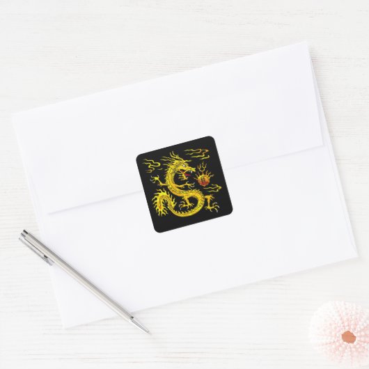 Golden Dragon Vierkante Sticker (Envelop)