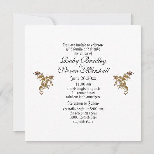 Golden Dragon Wedding Invitation Kaart (Voorkant)