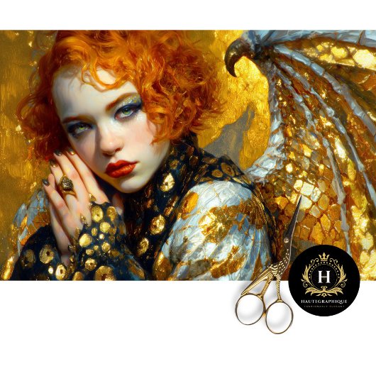 Golden Dragon Wing Girl Fantasy Decoupage Art Tissuepapier