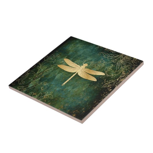 Golden Dragonfly Ceramic Tile Tegeltje (Zijkant)