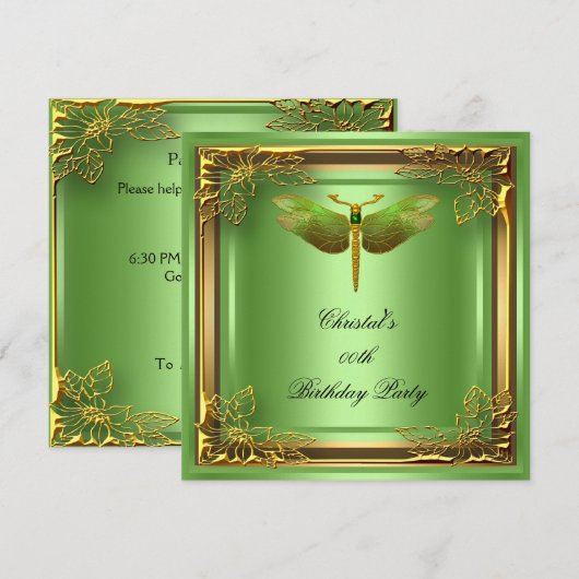 Golden Dragonfly Elite Elegant Birthday Party Kaart (Voorkant / Achterkant)