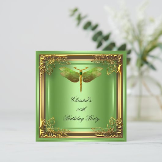 Golden Dragonfly Elite Elegant Birthday Party Kaart (Staand voorkant)