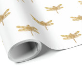Golden Dragonfly Herhaal gouden metalen olie Cadeaupapier (Rol Hoek)