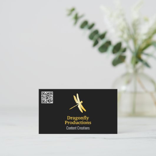Golden Dragonfly Logo | Visitekaartje QR-code (Staand voorkant)