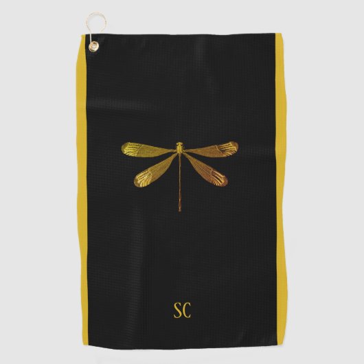 Golden Dragonfly met aangepaste tekst Golfhanddoek (Voorkant)