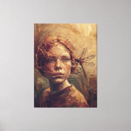 Golden Dragonfly Whisper – Warm Impressionist Oil Canvas Afdruk