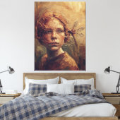 Golden Dragonfly Whisper – Warm Impressionist Oil  Canvas Afdruk (Insitu (Slaapkamer))