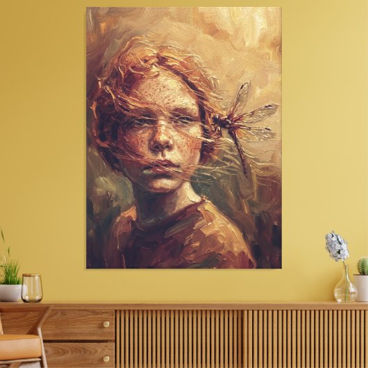 Golden Dragonfly Whisper – Warm Impressionist Oil  Canvas Afdruk (Insitu (Woonkamer))