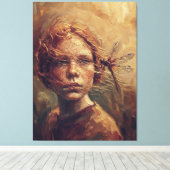 Golden Dragonfly Whisper – Warm Impressionist Oil  Canvas Afdruk (Insitu (Houten vloer))