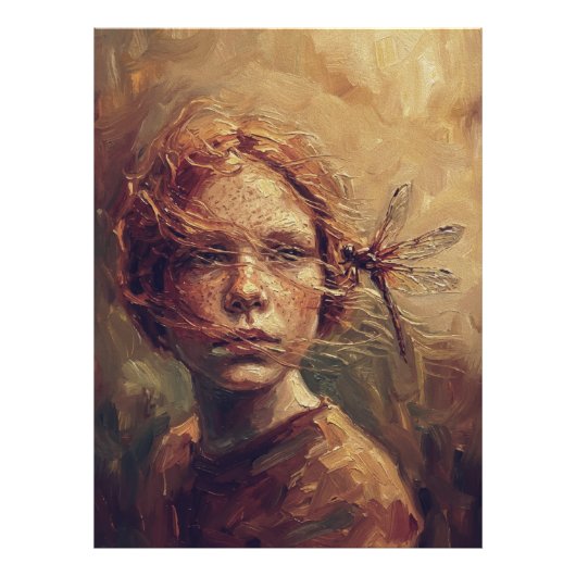 Golden Dragonfly Whisper – Warm Impressionist Oil Foto Afdruk (Voorkant)