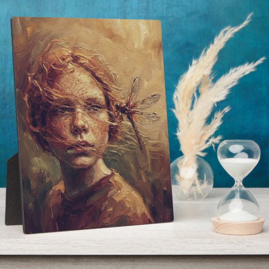 Golden Dragonfly Whisper – Warm Impressionist Oil Fotoplaat (Zijkant)