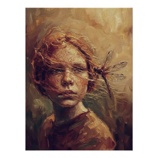 Golden Dragonfly Whisper – Warm Impressionist Oil  Perfect Poster (Voorkant)