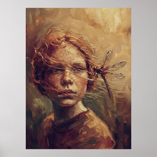 Golden Dragonfly Whisper – Warm Impressionist Oil Poster (Voorkant)