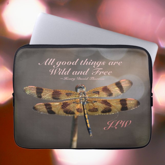 Golden Dragonfly Wild and Free Quote Laptop Sleeve (Creator heeft geüpload)