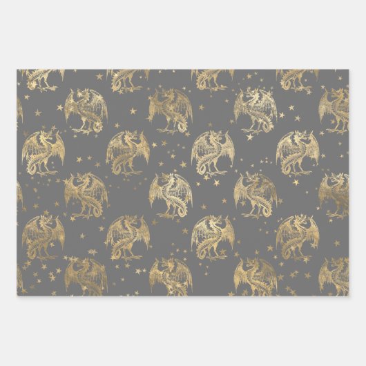 Golden Dragons en sterren Inpakpapier Vel (Voorkant)