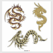 Golden Dragons Fantasy Art Sticker (Vel)