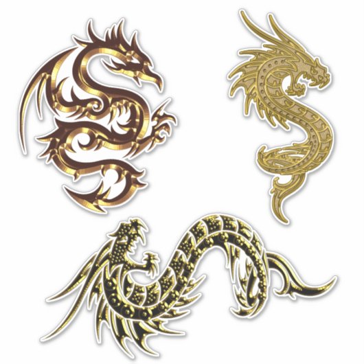 Golden Dragons Fantasy Art Sticker (Voorkant)