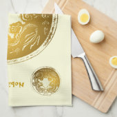 Golden Dragons in nood - onbehagen, heroïsme Theedoek (Quarter Fold)