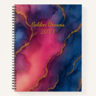Golden Dreams Roze Blauw Goud Marmer Notitieboek