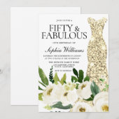 Golden Dress Fiftieth & Fabulous 50th Birthday Kaart (Voorkant / Achterkant)