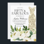 Golden Dress Fiftieth & Fabulous 50th Birthday Kaart<br><div class="desc">Golden Dress Fiftieth & Fabulous 50th Birthday Party Invitation Beauful White Champagne Floral Bekijk collectie in Niche en Nest Store Veel bedankt</div>