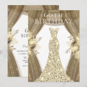 Golden Dress Flowers Elegant 60th Birthday Party Kaart (Voorkant / Achterkant)