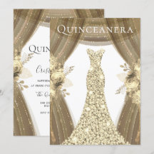 Golden Dress & Flowers Elegant Quinceanera