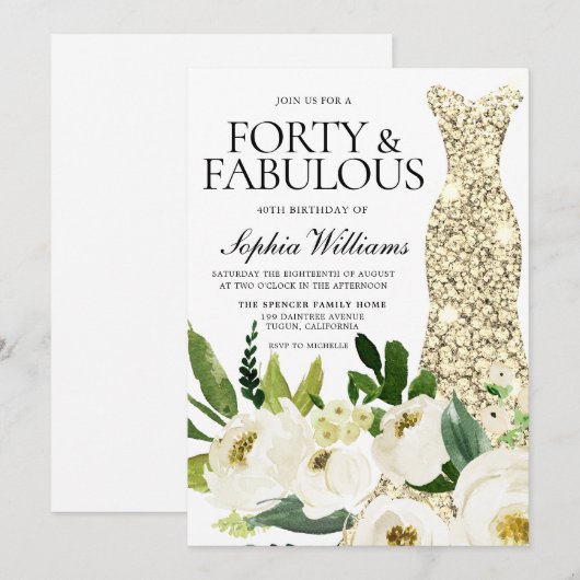 Golden Dress Forty & Fabulous 40th Birthday Kaart (Voorkant / Achterkant)