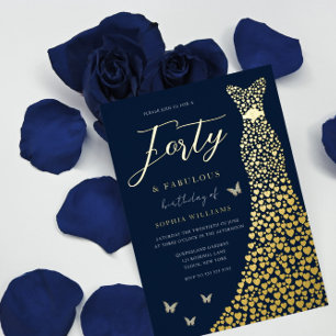 Golden Dress Forty & Fabulous 40th Birthday Party Folie Uitnodiging