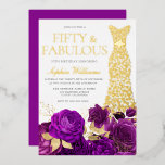 Golden Dress Paarse Floral 50th Birthday Party Folie Uitnodiging<br><div class="desc">Golden Dress Paarse Floral 50th Birthday Party Gold Foil Uitnodiging Bekijk andere uitnodigingen in onze niche en nestwinkel</div>