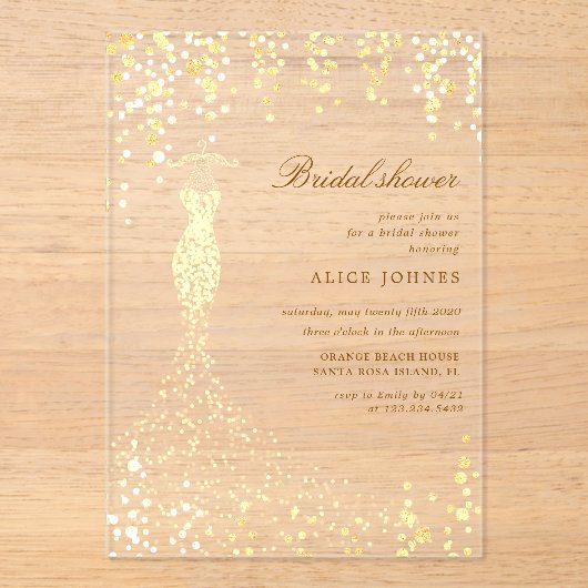 Golden Dress Vrijgezellenfeest Acryluitnodiging Acryl Uitnodigingen (Voorkant)