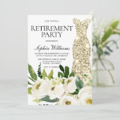 Golden Dress White Flowers Retirement Party Kaart (Staand voorkant)