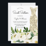 Golden Dress White Flowers Sweet 16 Birthday Party Kaart<br><div class="desc">Golden Dress White Flowers Sweet 16 Birthday Party Invitation Bekijk collectie in Niche en Nest Store Veel bedankt</div>