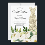 Golden Dress White Flowers Sweet 16 Birthday Party Kaart<br><div class="desc">Golden Dress White Flowers Sweet 16 Birthday Party Invitation Bekijk collectie in Niche en Nest Store Veel bedankt</div>
