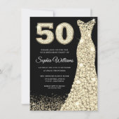 Golden Dress Womans 50th Birthday Party Black Kaart (Voorkant)