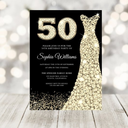 Golden Dress Womans 50th Birthday Party Black Kaart