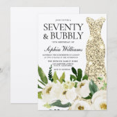Golden Dress zevy & Bubble 70th Birthday Party Kaart (Voorkant / Achterkant)