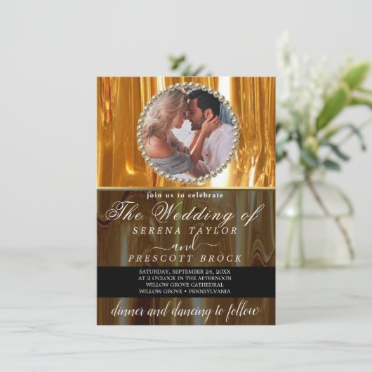 Golden Drids Custom Photo Wedding Invitation Kaart (Staand voorkant)