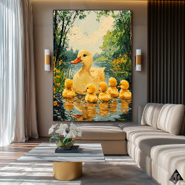 Golden Duck Family - Naïf grillige vijverkunst Poster
