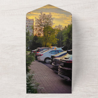 Golden Dusk Folded Wedding Invite – Customizable All In One Uitnodiging