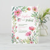golden Dusty Pink Floral Greenery Wedding Invitati Kaart (Staand voorkant)